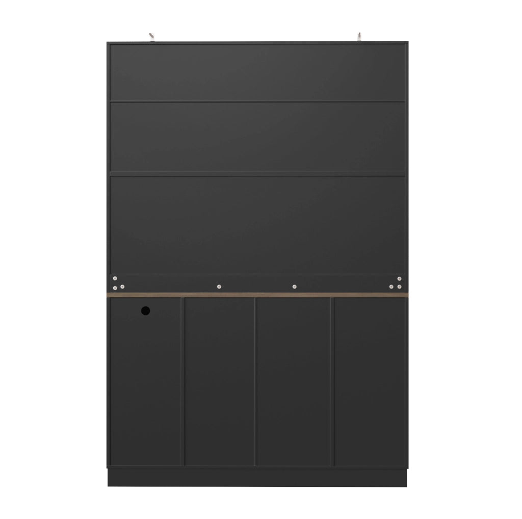 Credenza alta 120x36,3x180 cm in MDF nero con LED, prese USB, 6 ante e 2 cassetti