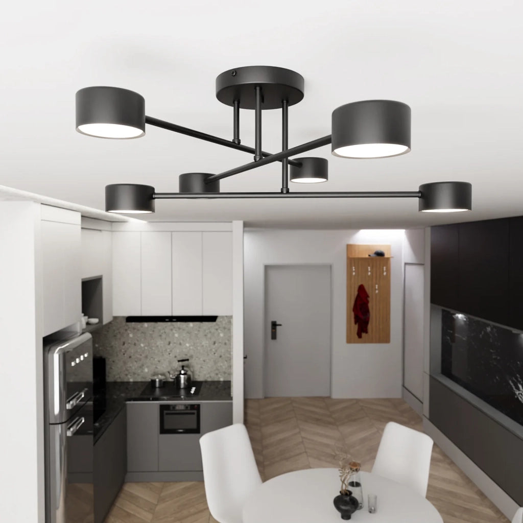 Plafoniera Moderna Thor 6 Luci Nera