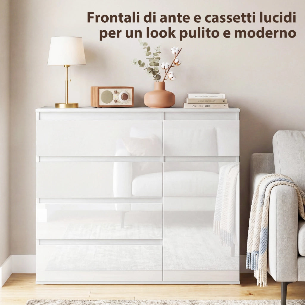 Credenza con 5 Cassetti, Ripiano Regolabile ¨C zephmum ¨C Bianco Lucido