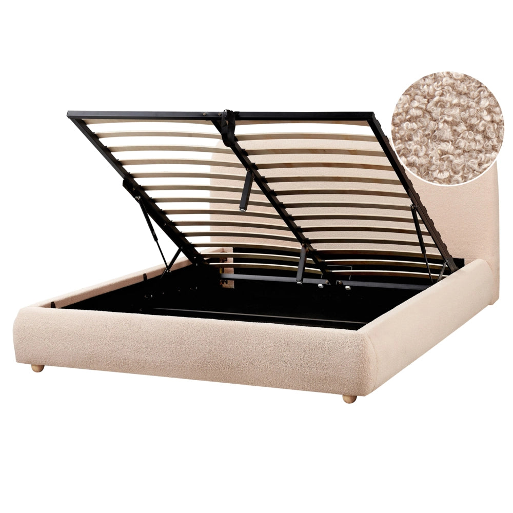 Letto contenitore Beige Boucle Poliestere Tessuto 160 x 200 cm Design moderno e minimalista