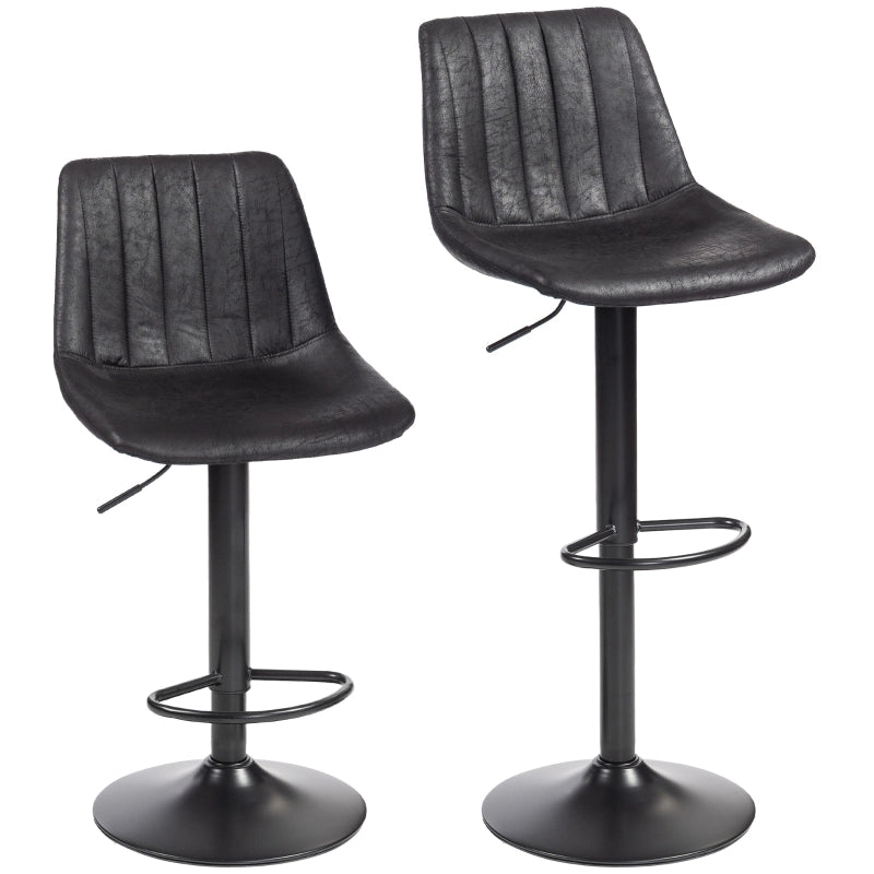 Set di 2 sgabelli da bar retro in microfibra nera, regolabili in altezza con poggiapiedi