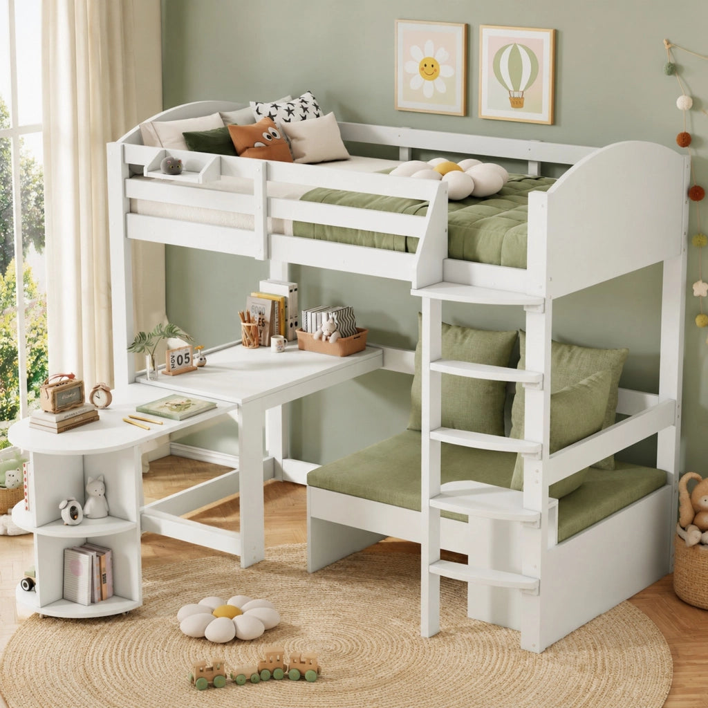 Letto a soppalco per bambini 90x200 cm con scrivania estraibile