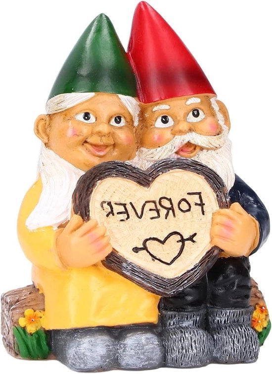 Paio di Gnomi innamorati di Statua a Cuore per Esterni Giardino Patio Decorazioni