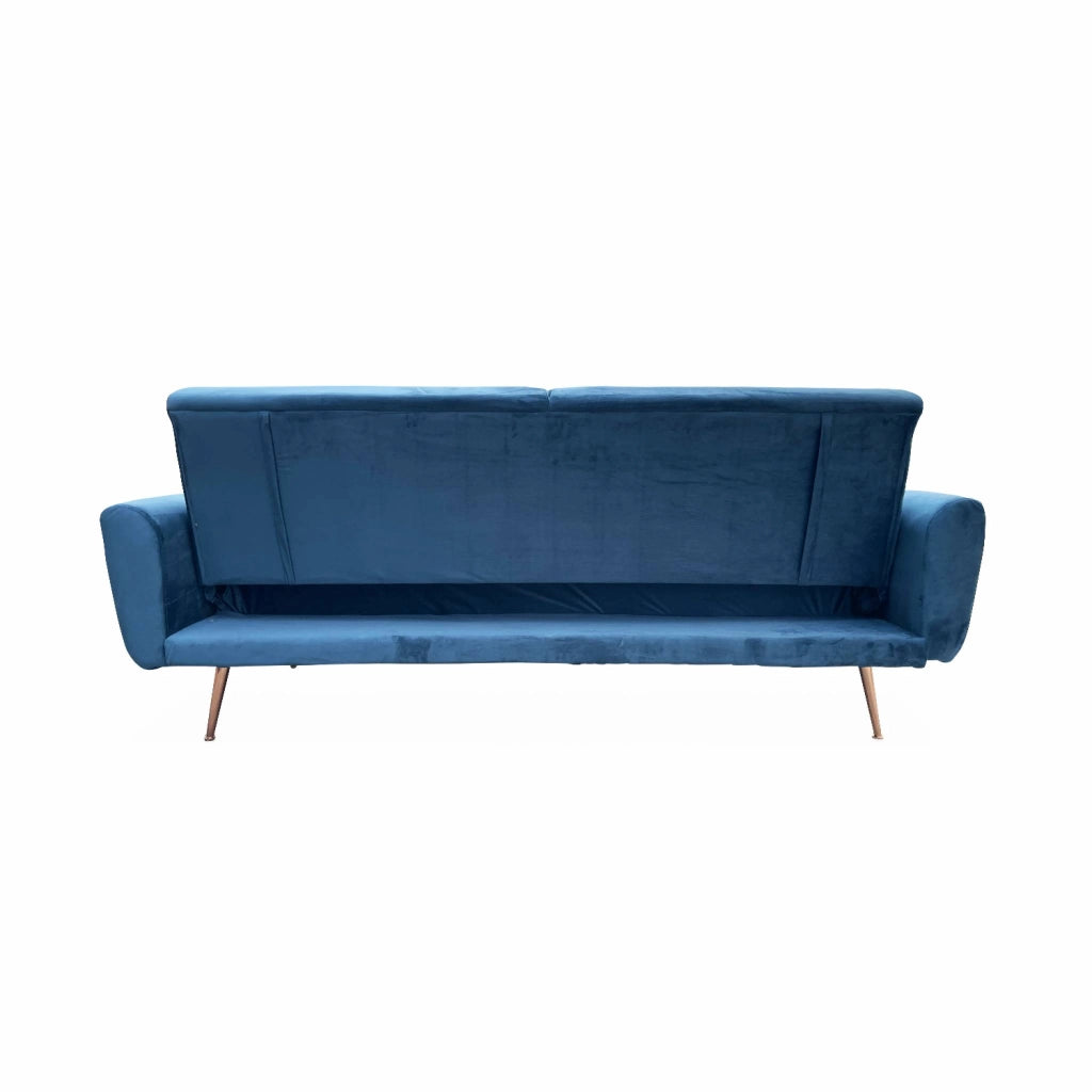 Divano letto reclinabile in velluto, 3 posti, blu