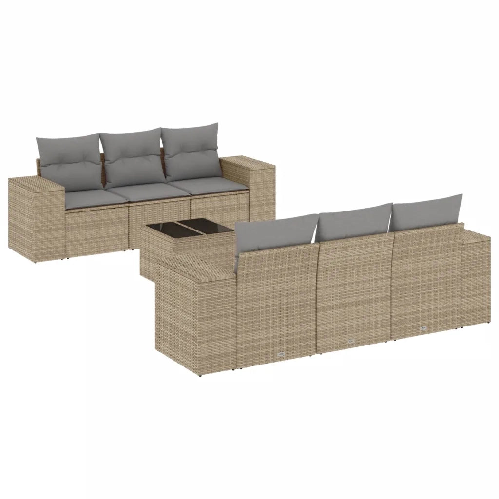 Set Divani da Giardino 7 pz con Cuscini Beige in Polyrattan 3254646
