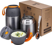 Contenitore termico per cibo, 500 ml e 700 ml, acciaio inossidabile, contenitore termico pieghevole con cucchiaio, piatti, alimenti per neonati, zuppe, pappes, yogurt, contenitore termico per alimenti da viaggio, 2 contenitori di isolamento