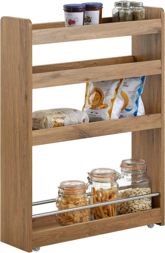 Carrello Slim per Cucina e Bagno con 4 Ruote Scaffale Salvaspazio a 4 Ripiani con Aste Antiscivolo Unità di Stoccaggio per Cucina, Bagno, Forniture per Bellezza o Artigianato 60x18x82cm NSR01-W