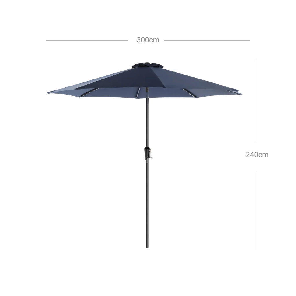 Ombrellone da giardino ø3 m ombrellone protezione UPF 50+ telo in poliestere ottagonale basculante manovella balcone terrazza piscina spiaggia senza base blu navy 12_0001767