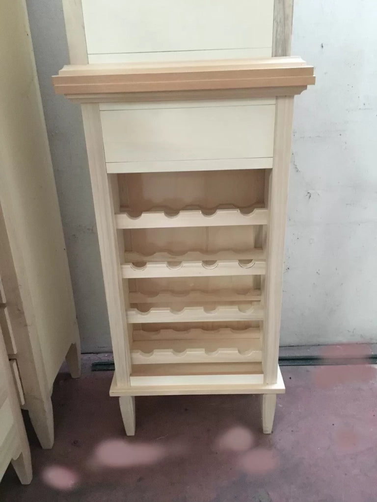 Portabottiglie con vassoio in legno classico grezzo l.57 p.37 h.105 (1214) - Mobili 2G