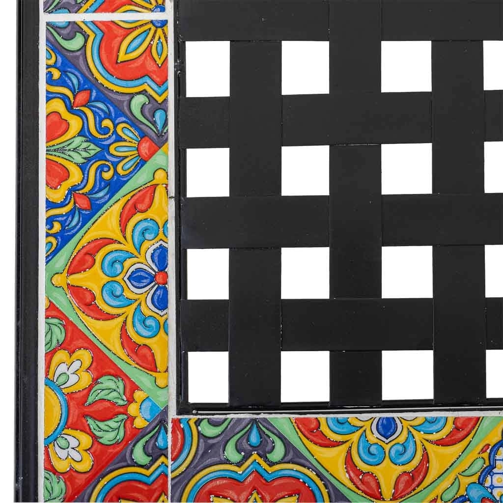Sgabello in mosaico nero e ferro battuto 110x50x88h