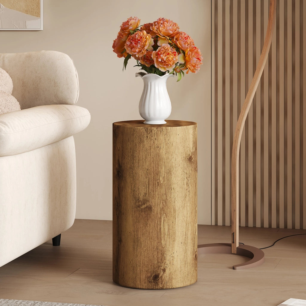 Tavolino rotondo cilindrico in MDF effetto legno Ø 30 x 55 cm