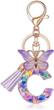 Sostituto di Chiave Personalizzato - Disegno Farfalla - Sostituto di Chiave con Lettere - Regalo per Donne - Pennello - Aspetto Elegante - Sostituto di Chiave con Iniziali