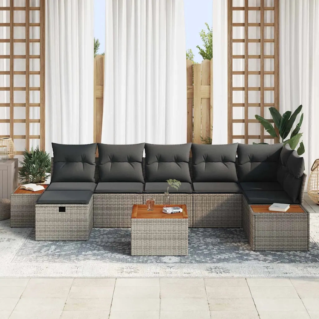 Set Divano da Giardino con cuscino 8 pcs Grigio Poly Rattan