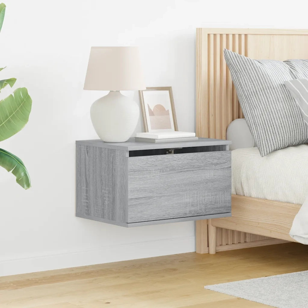 Comodini a Parete con luci LED 2 pz Grigio Sonoma 836837