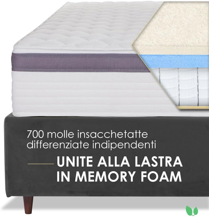 Materasso molle insacchettate e memory massaggiante adattivo 80x190 h26 doppio comfort Farmarelax
