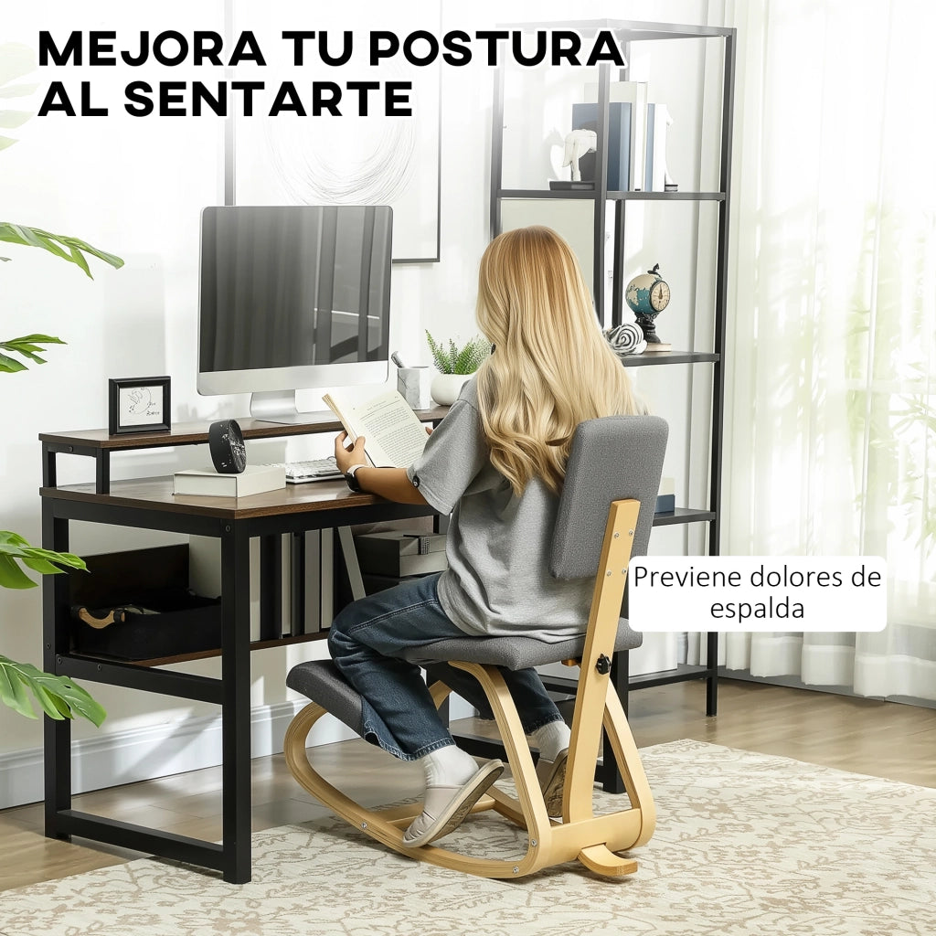 Sedia Ergonomica in Ginocchio con Schienale Imbottito ¨C Zephmum ¨C Grigio Legno
