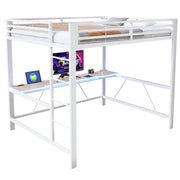 Letto a soppalco 160x200 in metallo bianco, letto gaming con scrivania, LED e USB