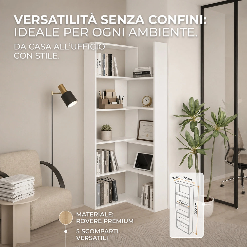 Libreria Modulare Apribile 72x22x200 cm Scaffale Libri Componibile in Legno Bianco