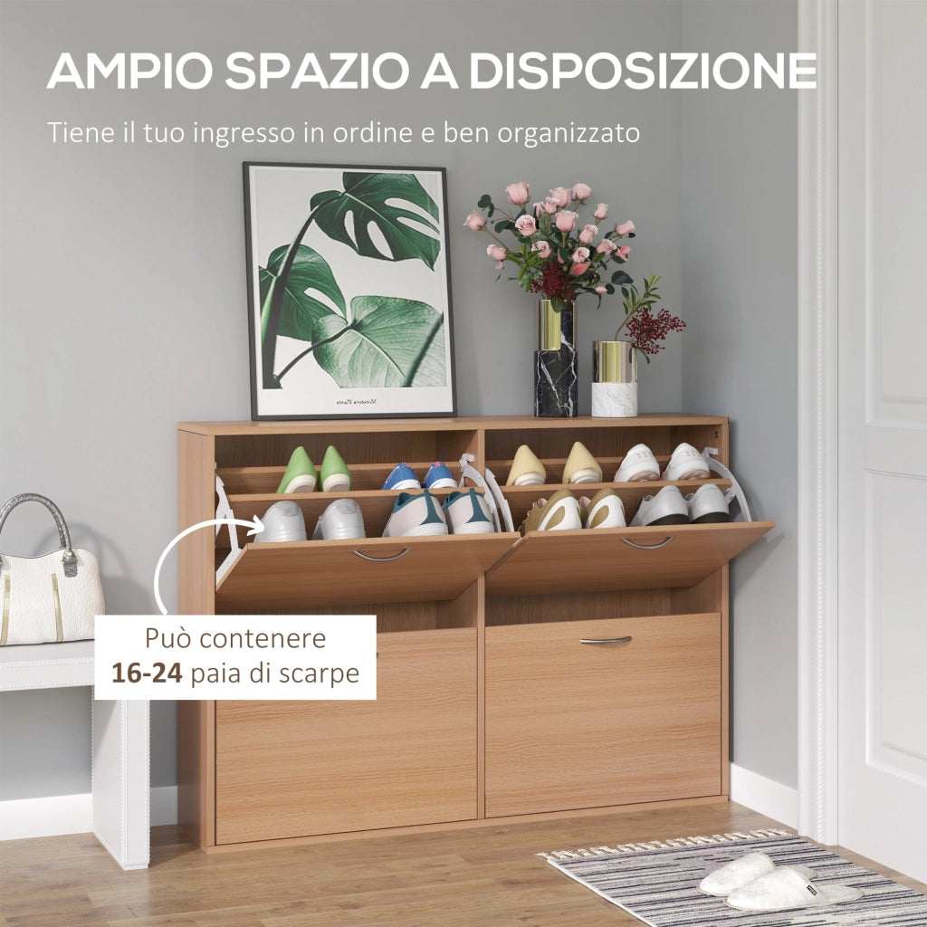 Scarpiera Salvaspazio Capacità 24 Paia Legno naturale 120x24x81 cm