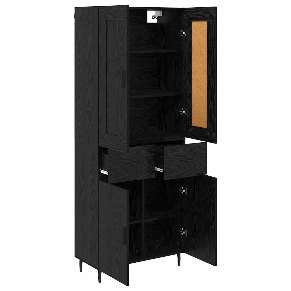 Credenza con cassetto 2 pz | Madia | Buffet da pranzo | Armadio da pranzo Rovere Nero Legno multistrato