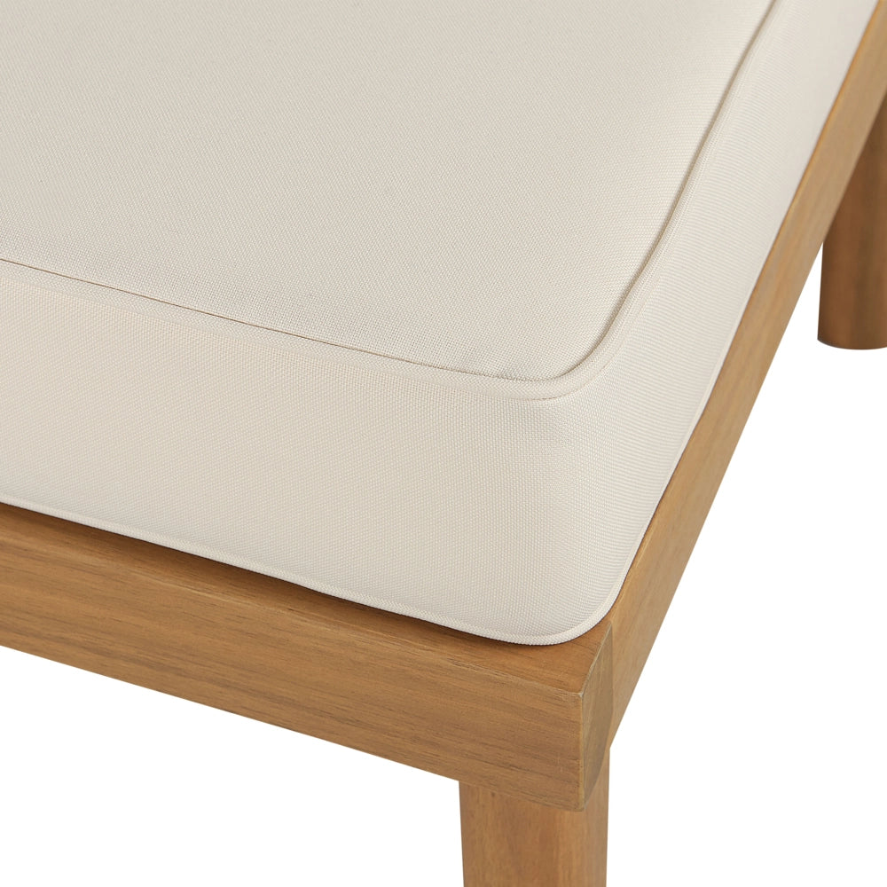 Ottomana legno chiaro e cuscino poliestere beige chiaro ottomano per esterni e interni resistenti agli agenti atmosferici