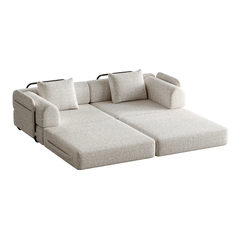 Fauteuil convertible in chenille con funzione letto e vano portaoggetti nel bracciolo e struttura in acciaio khaki