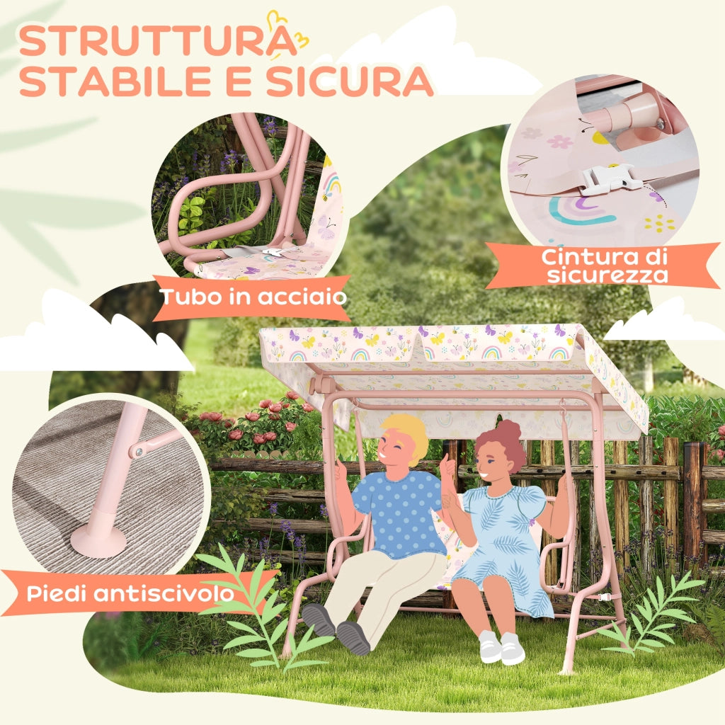 Dondolo per Bambini da Giardino 2 Posti con Tettuccio Regolabile ¨C zephmum ¨C Rosa 112x75x120 cm