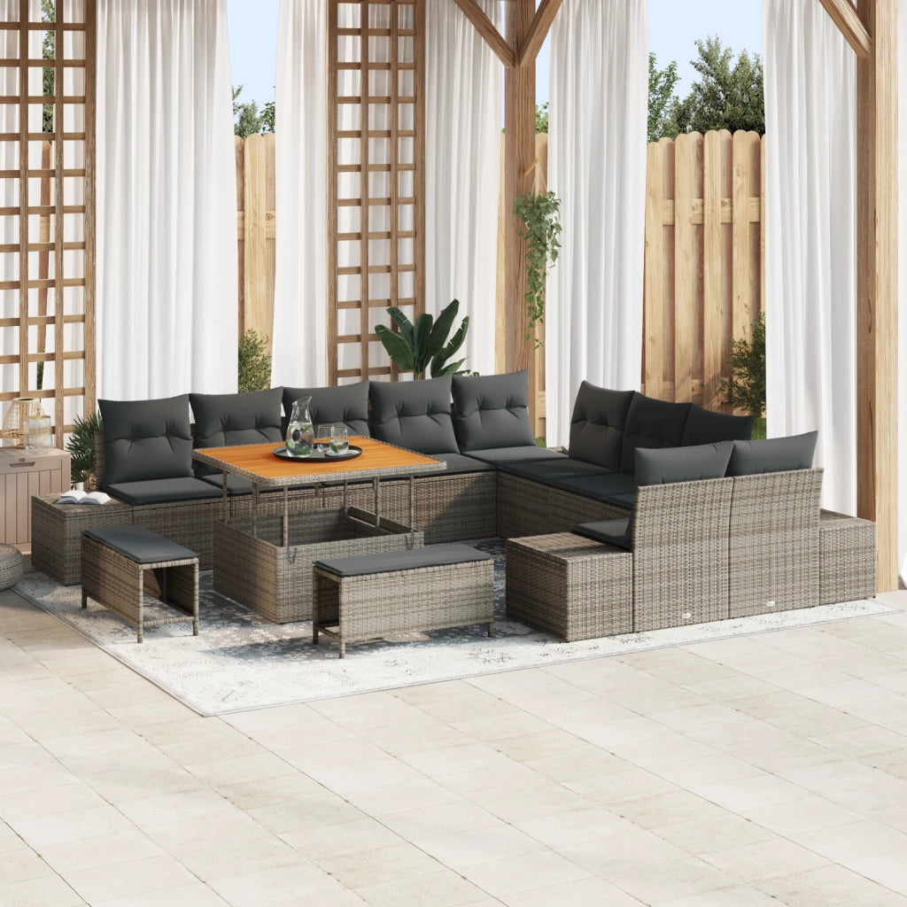 Set divano da giardino  da 13 pezzi con cuscini grigi in rattan