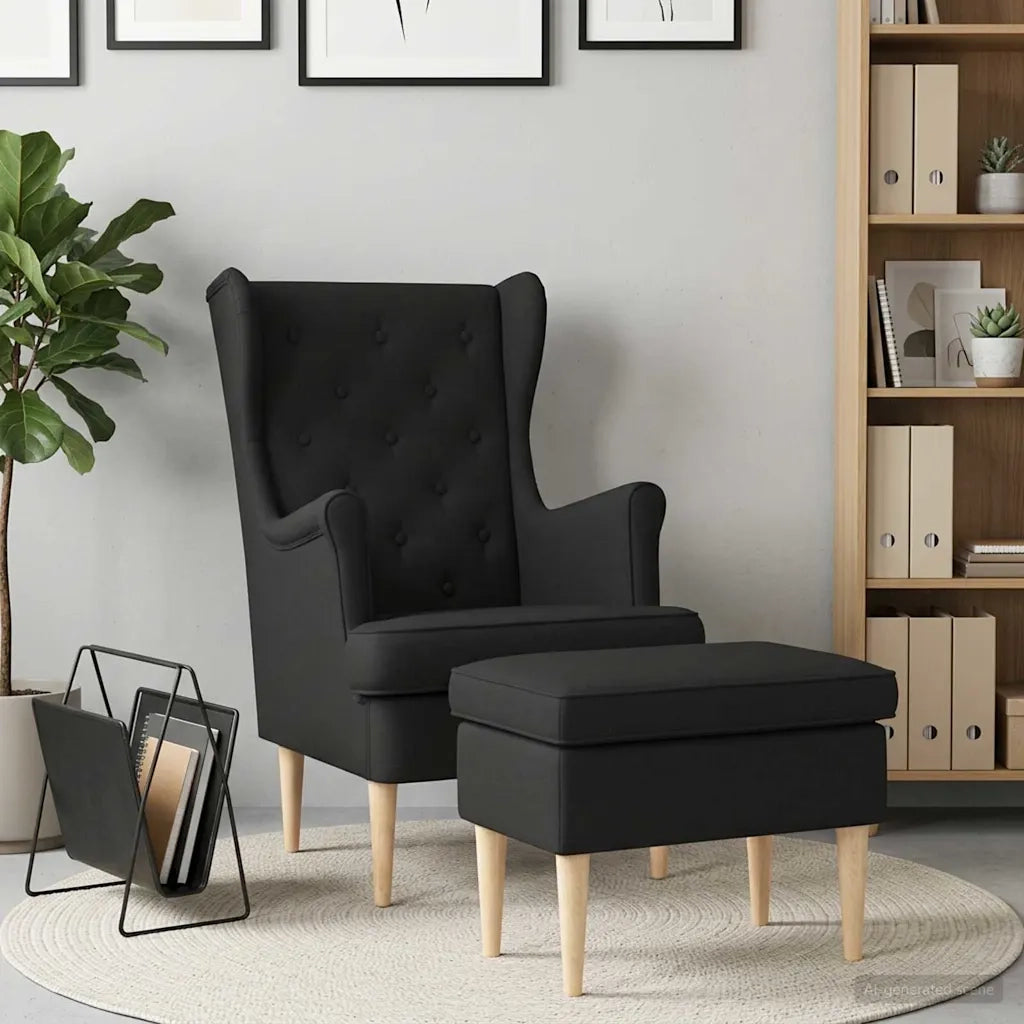 Poltrona con Ottomano 2 pz Nero Tessuto 3418808