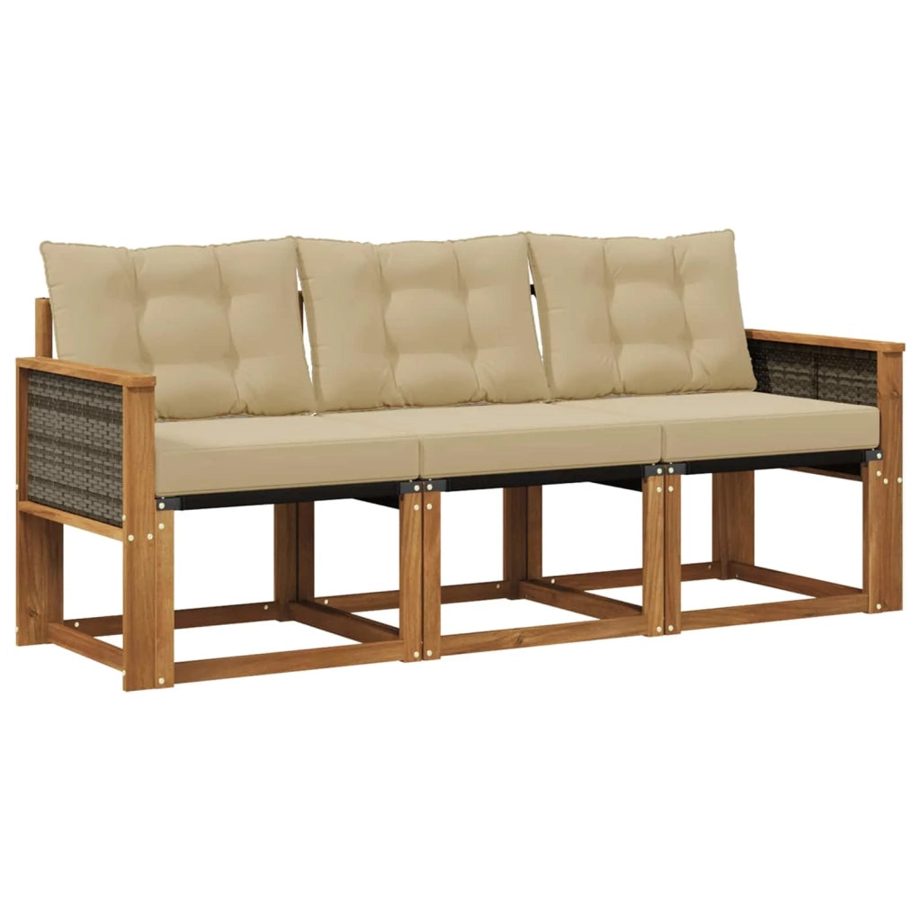 Set di divani da esterno con cuscino 3 pcs Naturale e Beige 3381741