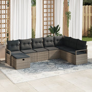 Set di divano da giardino  di 8 pezzi con cuscini grigio in polirattan