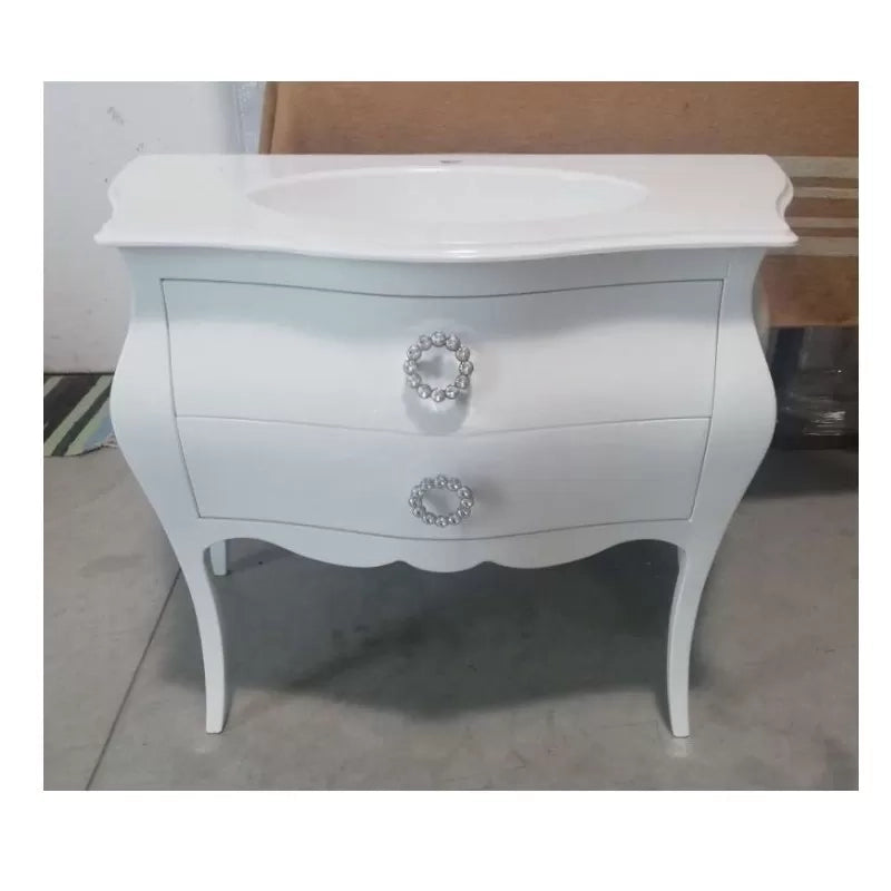 Mobile bagno 2 cassetti bombato legno shabby bianco 108x55x82 (1370) - Mobili 2G