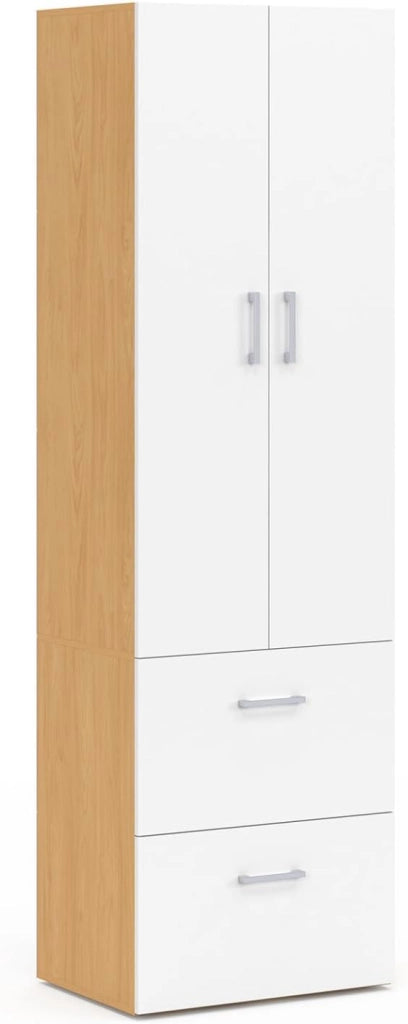 Armadio a 2 ante JULIANA bianco e legno 50 cm Armadio con 2 cassetti