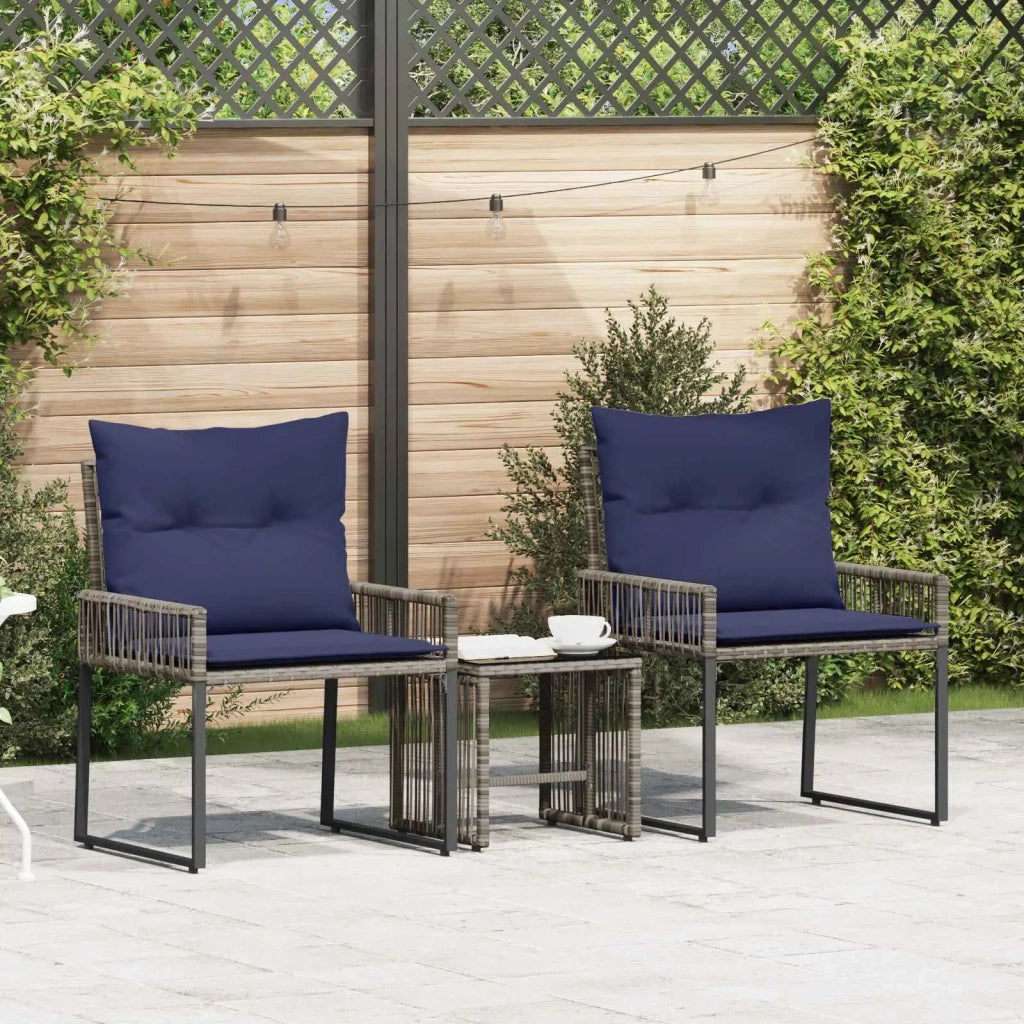 Set di Mobili da Esterno 7 pz | Set Salotto da Giardino Grigio e Blu Navy polyrattan