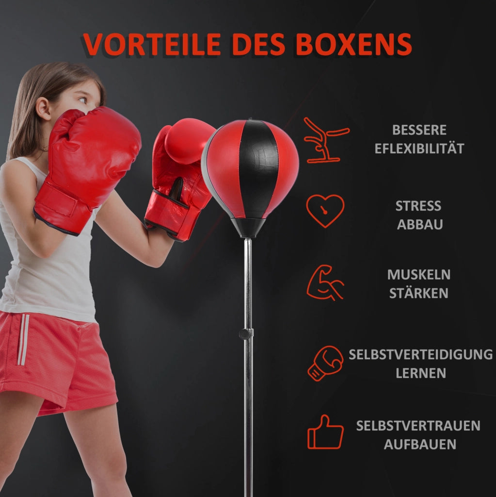 Set Punchingball con Supporto Regolabile in Altezza 125-145cm, Guantoni e Pompa per Professionisti e Principianti