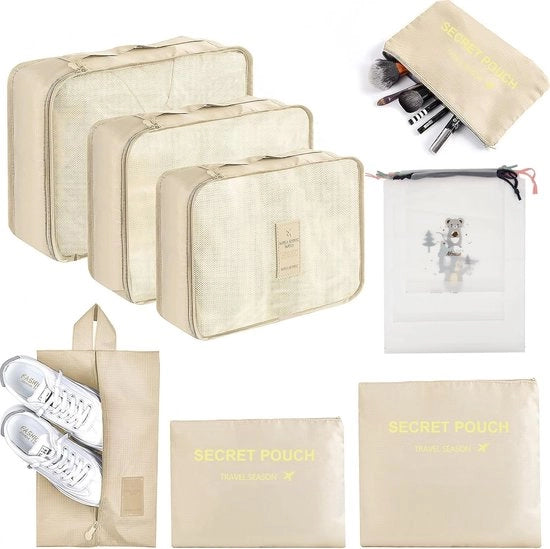 Set di organizzatori di valigia - Set di borse da viaggio per abbigliamento - 10 pezzi - Beige