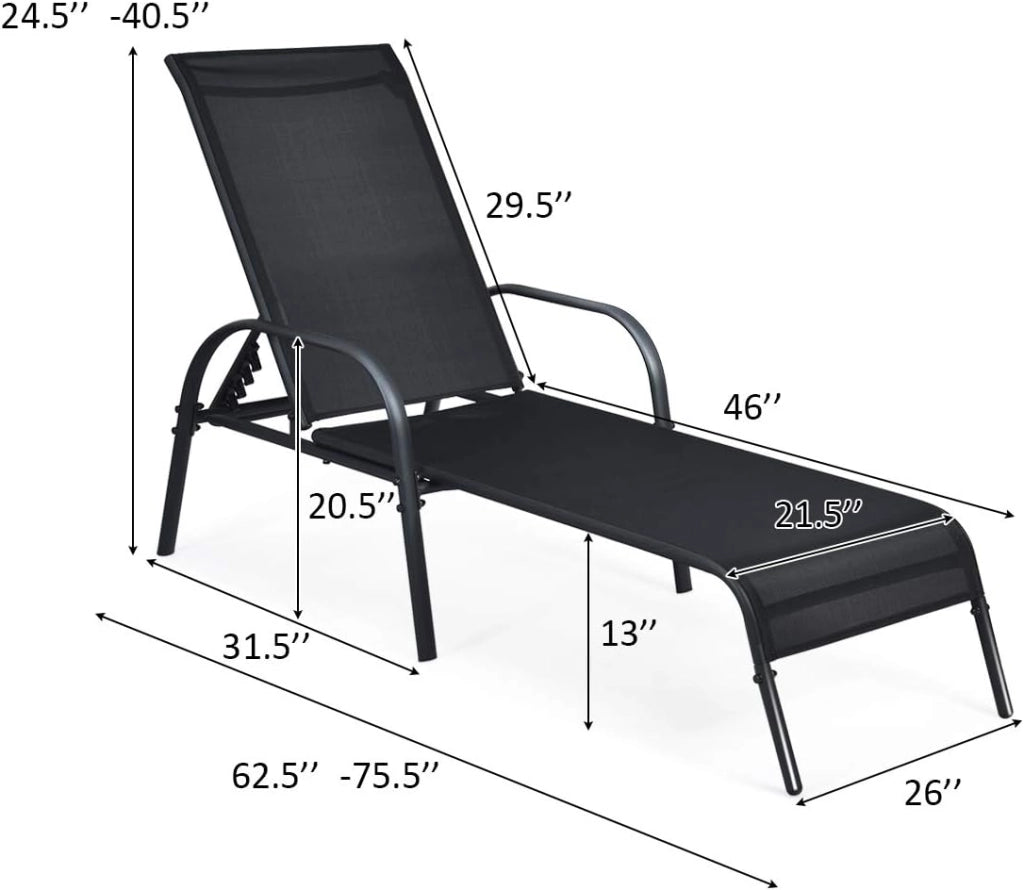 - Chaise da giardino, 2 pezzi, regolabili per giardino, sdraio, sdraio, sdraio, sdraio reclinabile