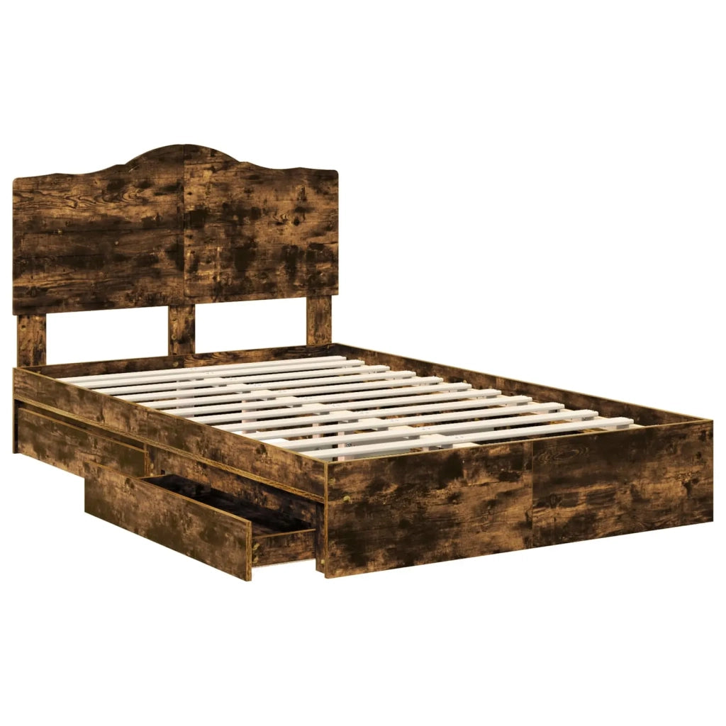 Letto con Contenitore con testiera Rovere fumé 135 x 190 cm