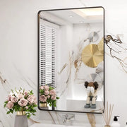 Specchio per bagno ingrandito - 61 x 71 cm - Rettangolo con angoli arrotondati - Nero lucido - Antiruggine - Vetro resistente - Posizionamento orizzontale o verticale