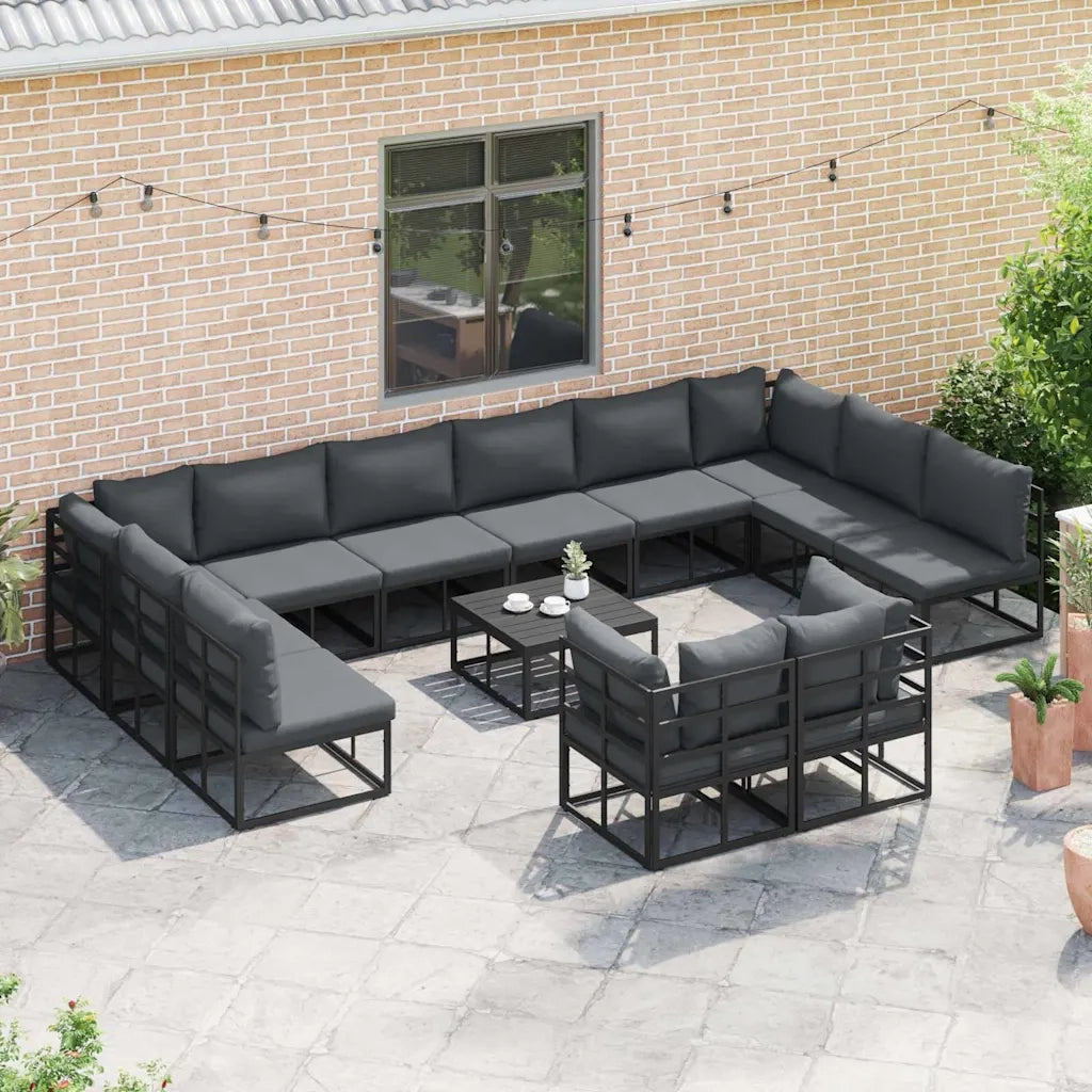 vidaXL Set Divano da Giardino con cuscino 12 pcs Nero Alluminio