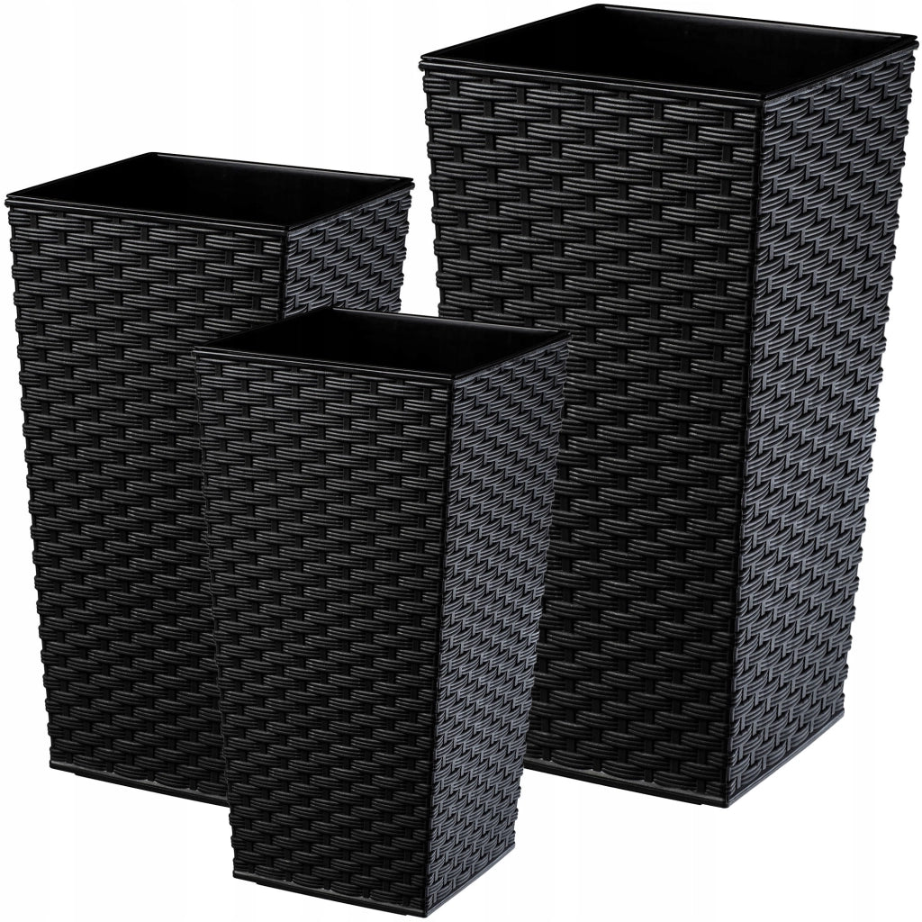 Set di 3 vasi da fiori KADAX, vasi da giardino + inserti, alti e grandi, neri, 37+47+57 cm