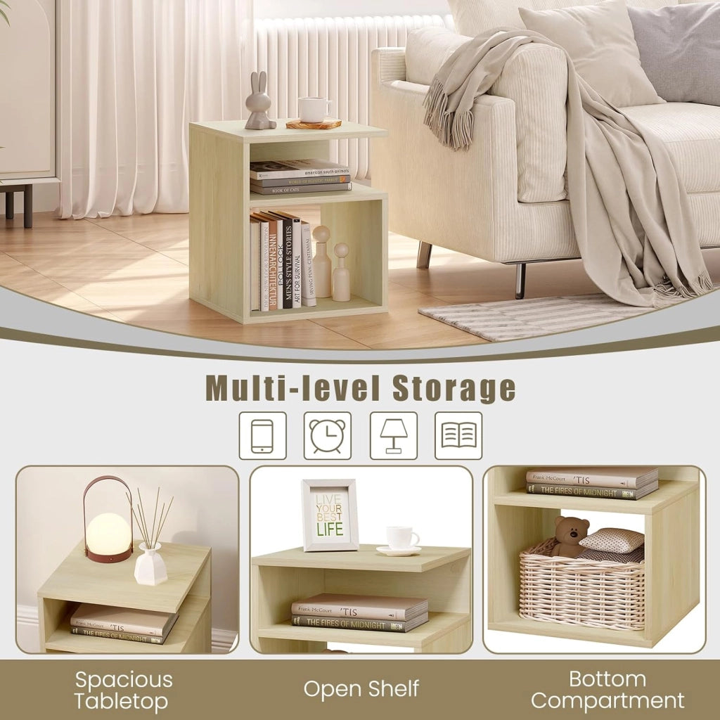 Set di 2 Comodini a 3 Ripiani, Tavolini da Notte Bianchi Moderni per Camera da Letto, Mobili Salvaspazio, in Legno, 35x35x41,5 cm