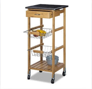 Trolley da Cucina in Bambù e Marmo - Carrello da Servire con Lati e Cestelli Estensibili - Ideale per Cucina, Sala da Pranzo e Deposito di Cucina
