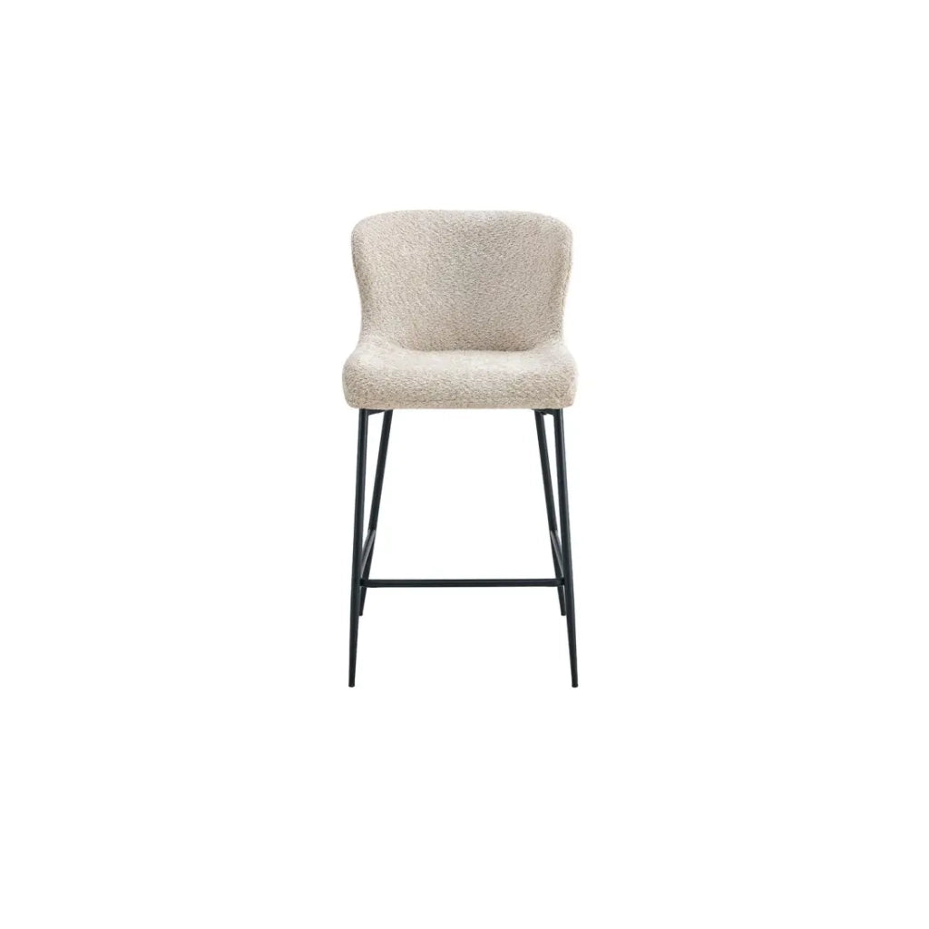 Sedia da bancone LISE - Tessuto bouclé beige - Gambe in metallo nero - Stile design/industriale