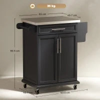 Carrello da Cucina Multifunzionale Elegante con Cassetto 2 Ante Ruote Legno e Acciaio 83.5 × 45.7 × 90.5cm