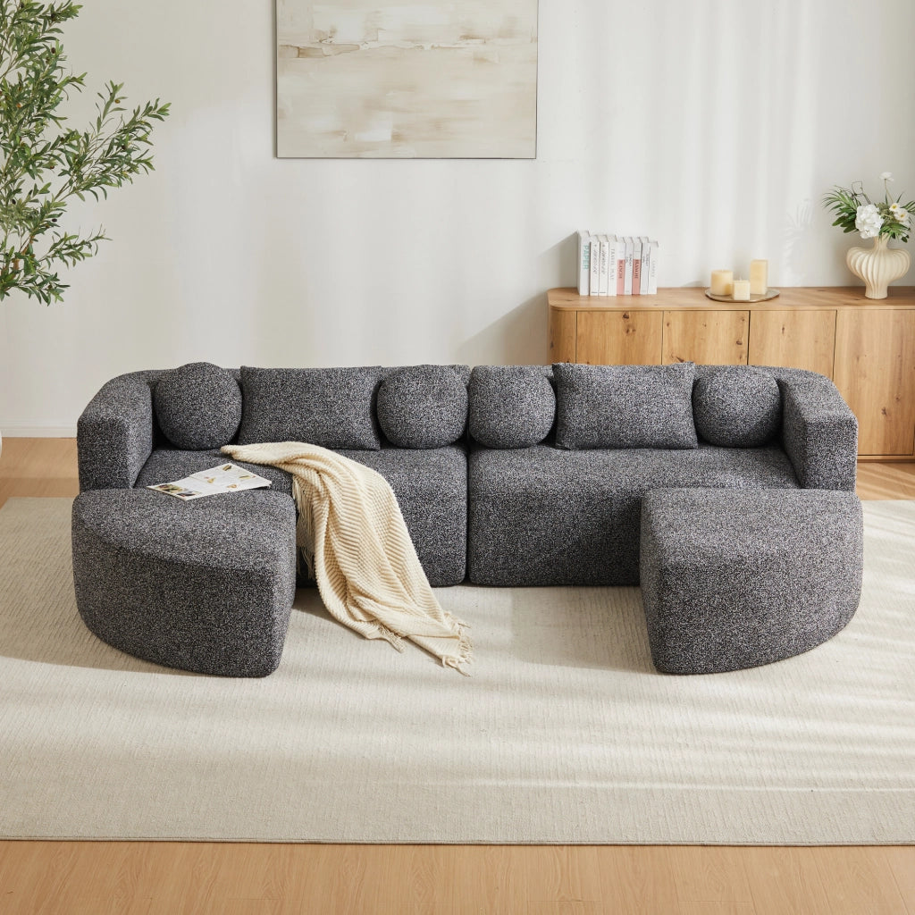 Divano letto modulare - con funzione letto e struttura componibile - in chenille - nero