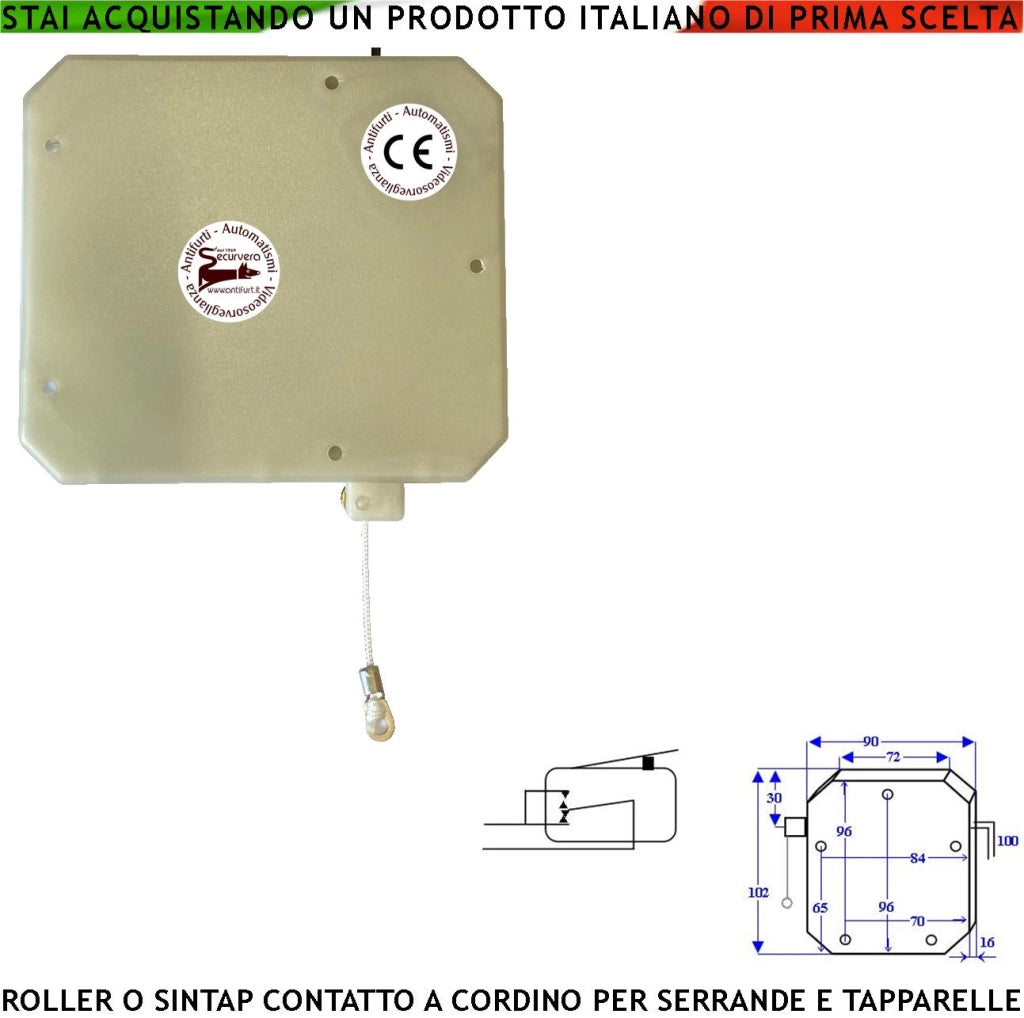 Contatto a Corda Antifurto Protegge la Tapparella dal Taglio Strappo e Sollevamento Fune in Nylon Scorre su Carrucola in Ottone Sintap Roller Impulsi Veloci 4/6 mS Allarme Necessita di Conta Impulsi
