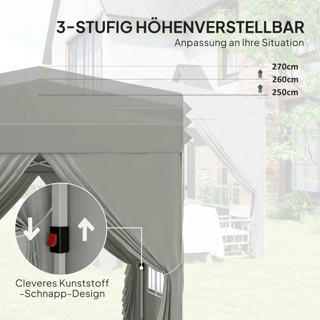 Gazebo pieghevole 2.5x2.5m ¨C zephmum ¨C Grigio chiaro con pareti e borsa