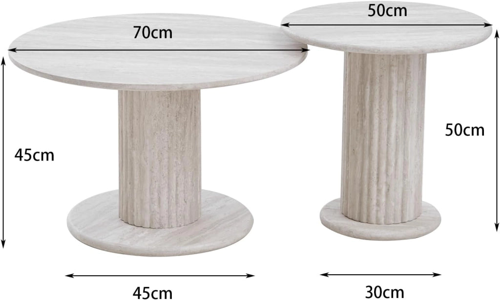GrandCA HOME Set di 2 Tavolini Rotondi Impilabili con Gambe Cilindriche ed Effetto Travertino Grigio Finto, Tavolino da Caffè in Stile Minimalista Moderno per Soggiorno o Camera da Letto