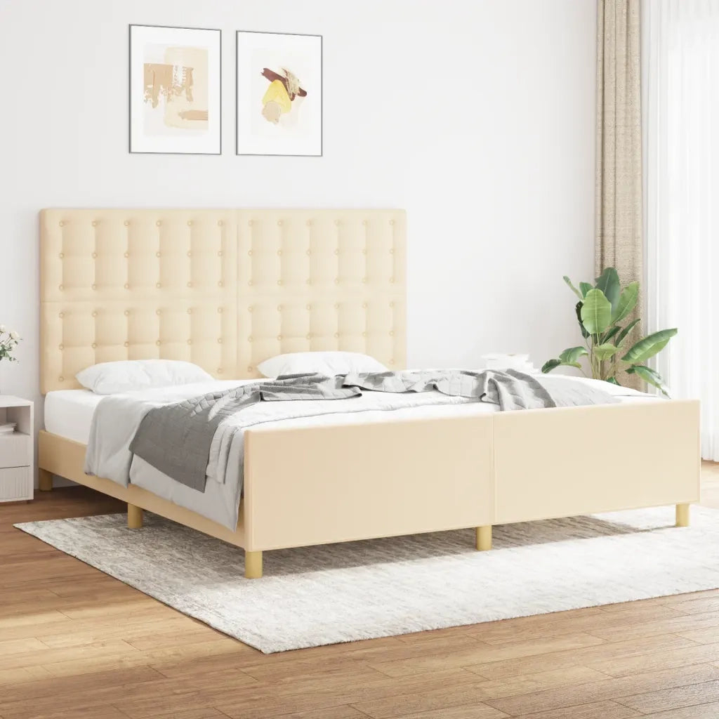 Letto matrimoniale | Letto per adulti | Giroletto con Testiera Crema 180x200 cm in Tessuto